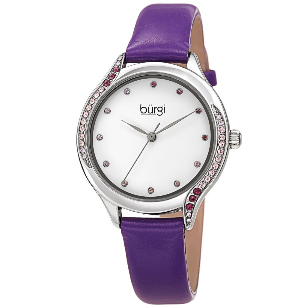 Burgi Women s Quartz Leather Strap Watch Made w Swarovski Crystals ShopHQ