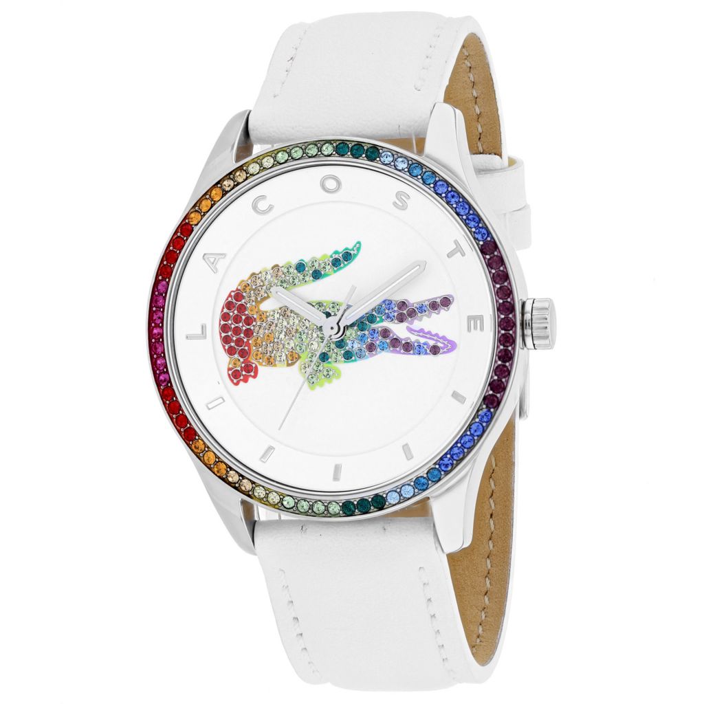 ShopHQ | Boutique Shopping | Lacoste Women's Rainbow Crystal Accented Leather Watch ShopHQ.com