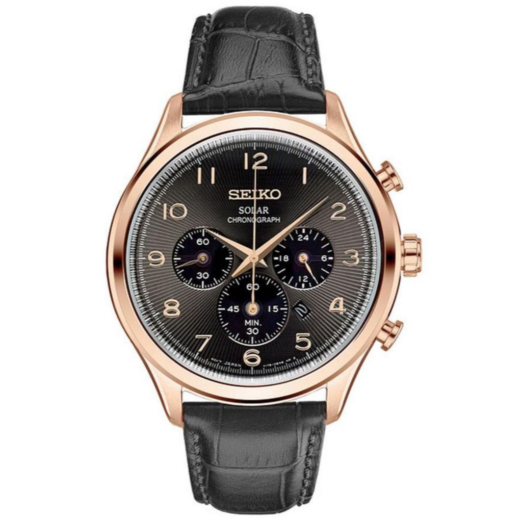 seiko solar chronograph leather strap