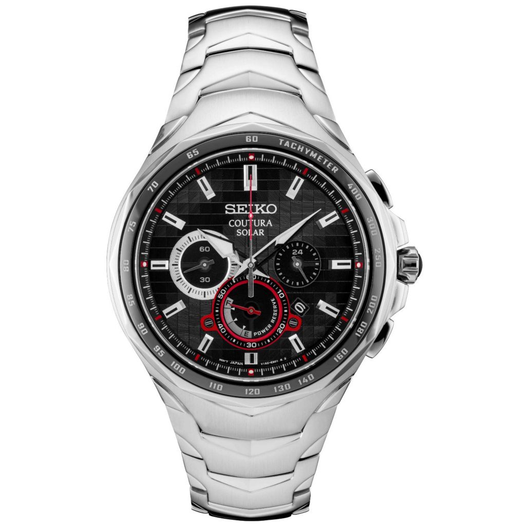 seiko men's solar chronograph stainless steel bracelet watch