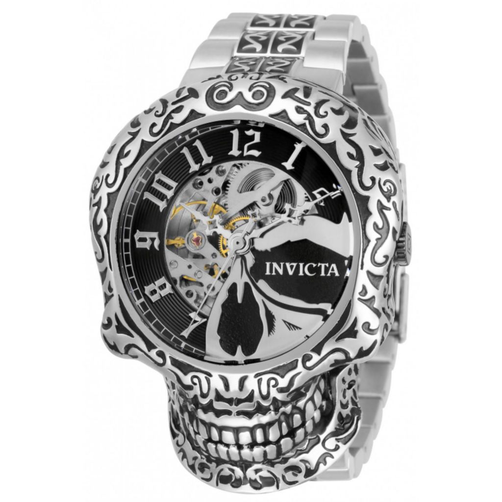 Invicta Men's 50mm, Skull Automatic, Skeletonized Dial, Stainless Steel,  Bracelet Watch
