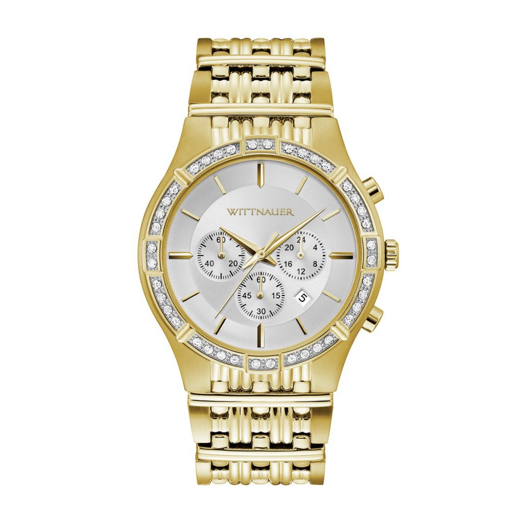 Wittnauer Men s 42mm Quartz Chronograph Diamond Accented Gold tone Stainless Steel Bracelet Watch