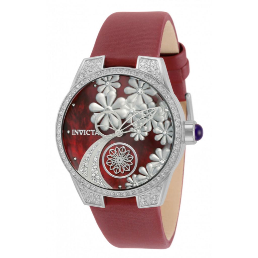 Invicta Women S Wildflower Quartz Crystal Accented Satin Leather Strap Watch Shophq