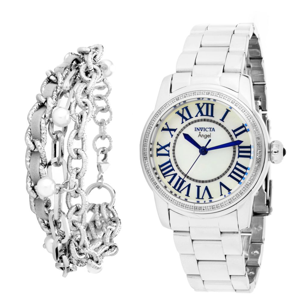 Invicta Women S Angel Quartz Diamond Accented Bracelet Watch W Charm Bracelet Shophq