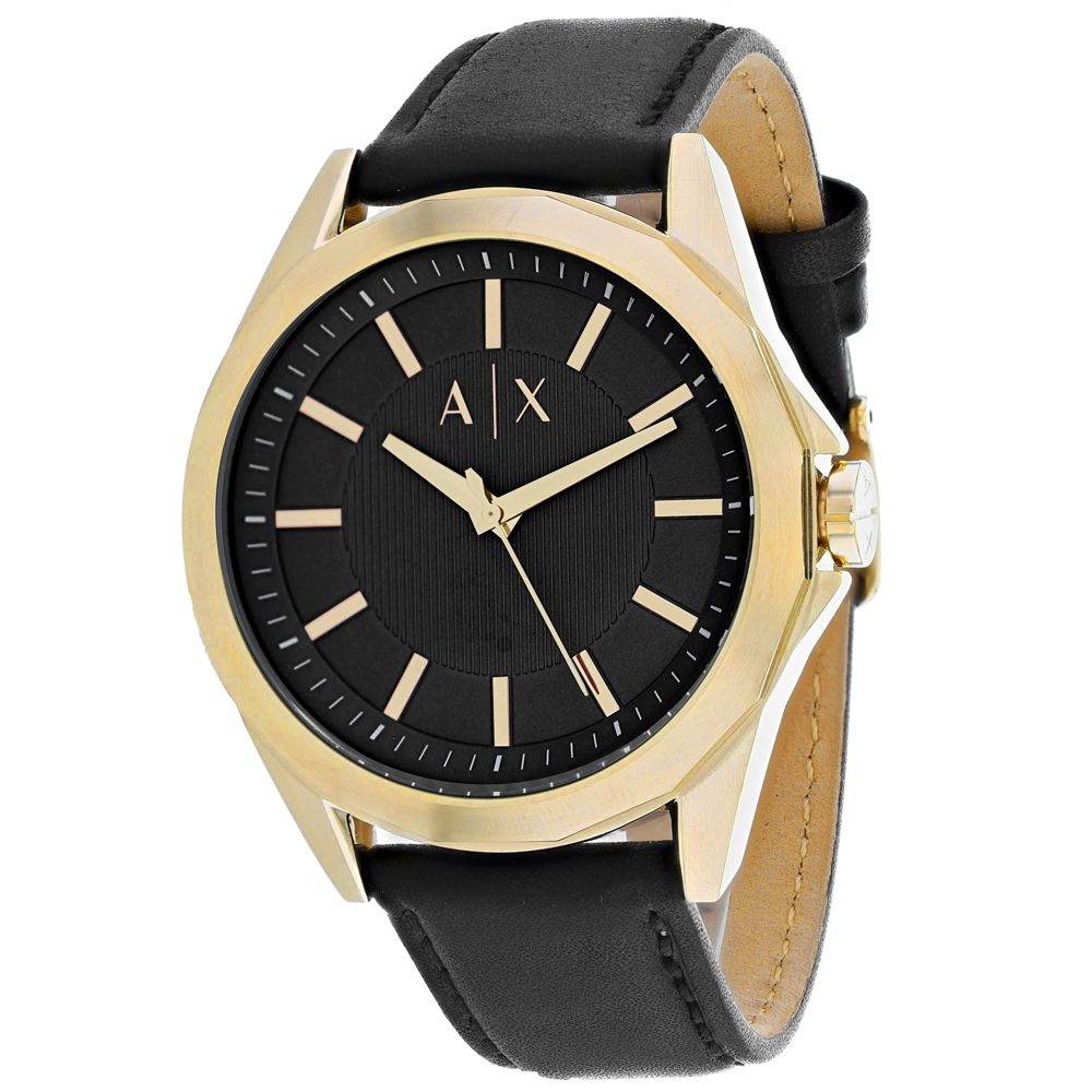 armani exchange men's black leather strap watch