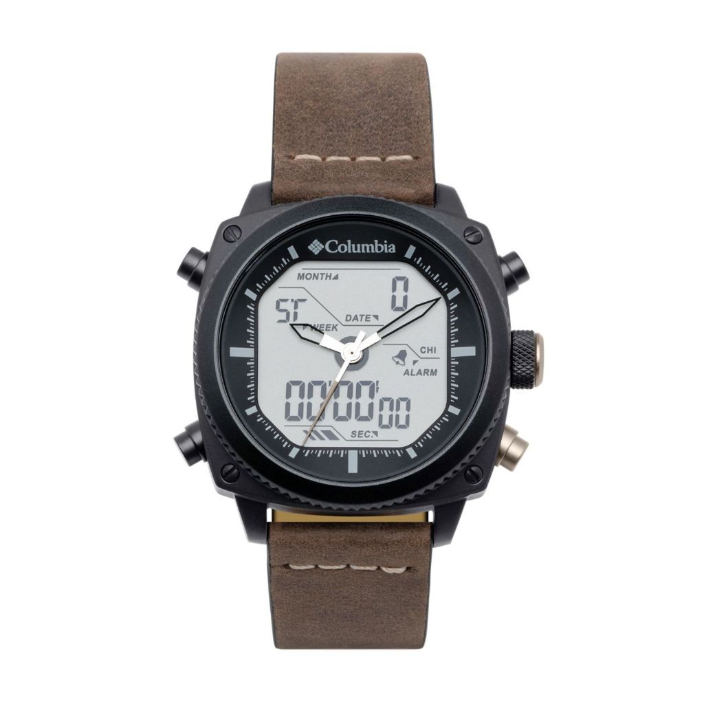 dark brown leather strap watch