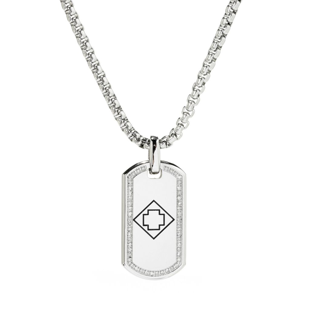 Stainless Steel Plated 1/10ct.tw Diamond Dog Tag Chain Necklace Pendant  Charm Dogtag Cross Religious: 31941932941381