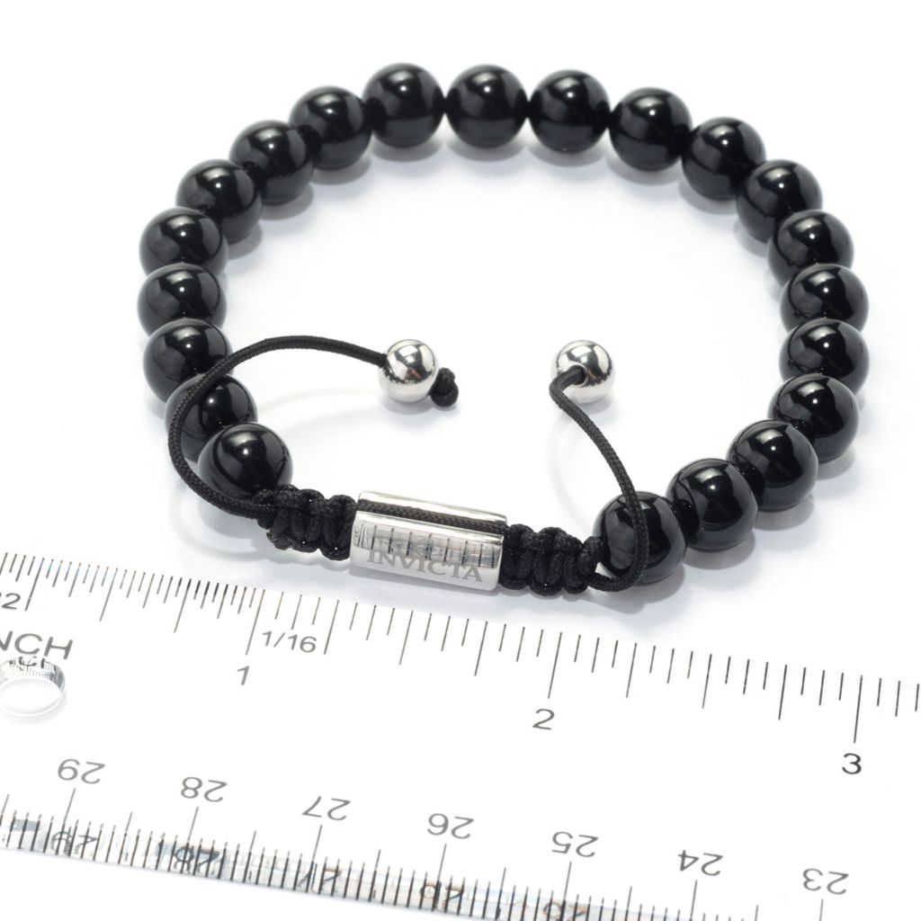 Christopher Banks Invicta Jewelry Men s Stainless Steel 7.75 Black Onyx Adjustable Beaded Bracelet ShopHQ