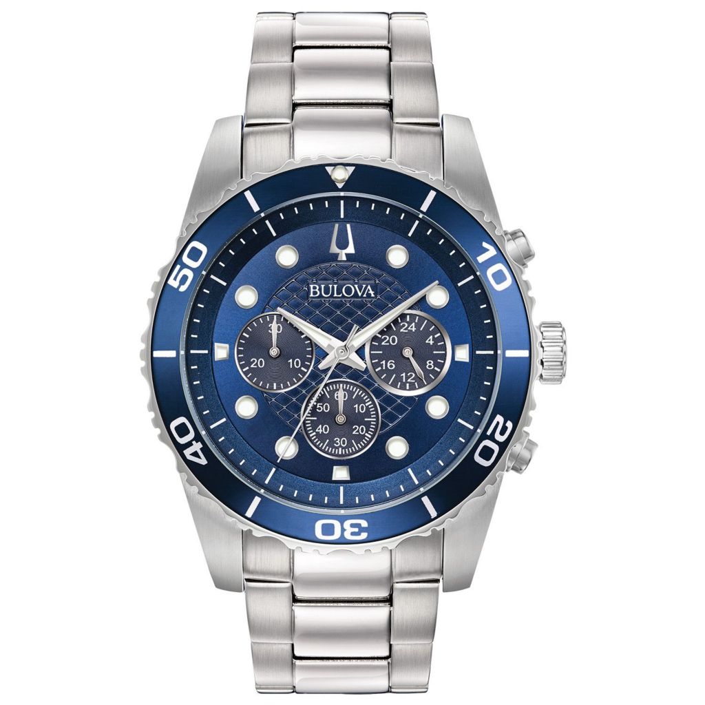 Bulova Men s 43mm Sport Quartz Chronograph Blue Dial Stainless