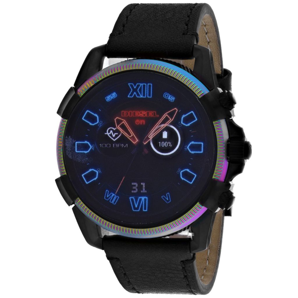 men's digital watch with leather strap