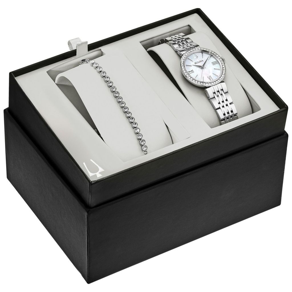 Bulova Women s Stainless Crystal Accented Watch and Bracelet Boxed Set ShopHQ