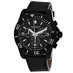 Swiss Army 42mm Swiss Made Quartz Chronograph Date Tachymeter Black Leather Strap Watch