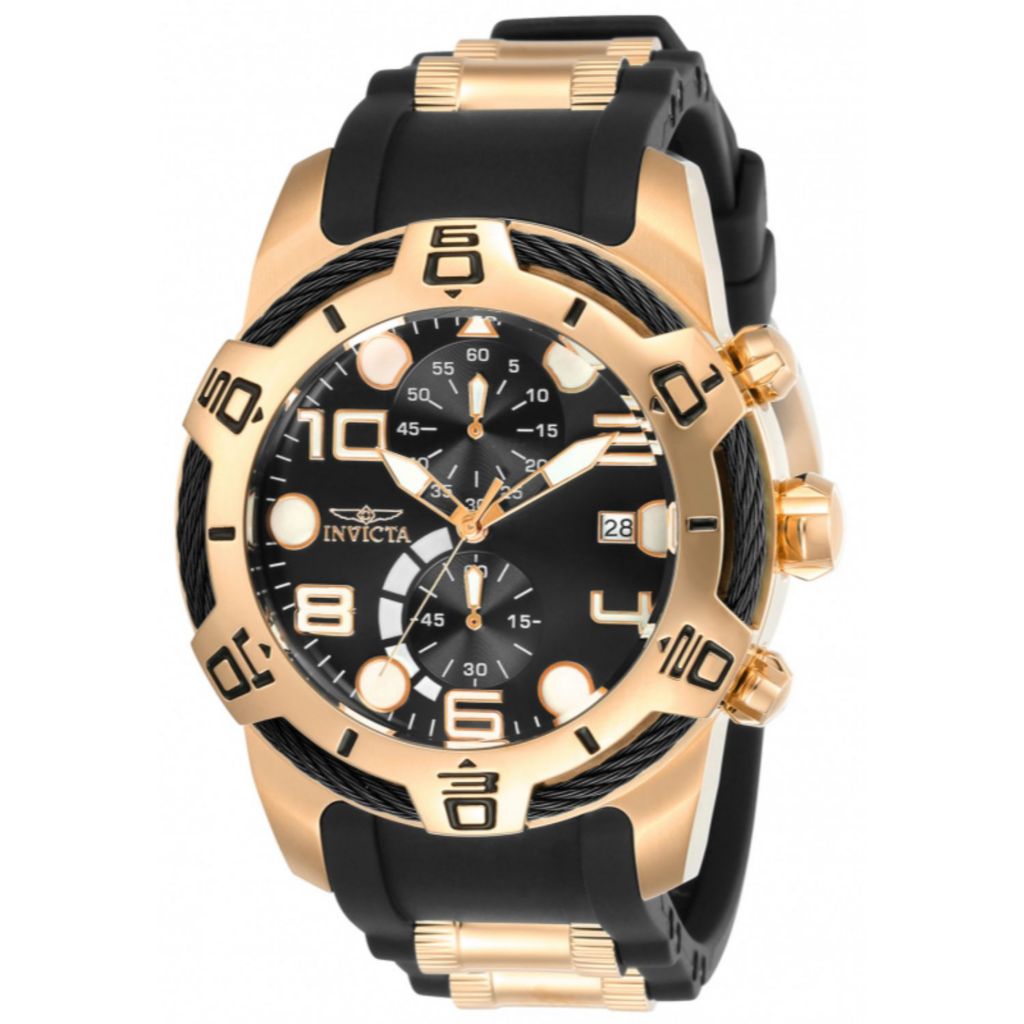 Invicta Men s 50mm Bolt Quartz Multi Function Date Window Stainless Steel Silicone Strap Watch