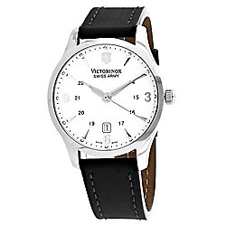 Swiss Army 40mm Swiss Made Quartz Date Window White Dial Black Leather Strap Watch
