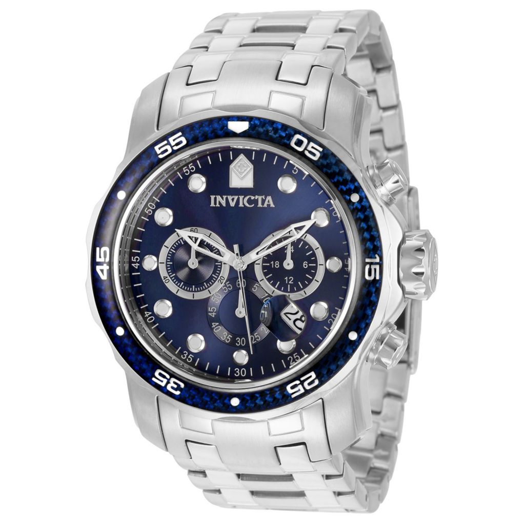 Invicta 48mm Pro Diver Quartz Chronograph Blue Glass Fiber Bezel Bracelet  Watch 