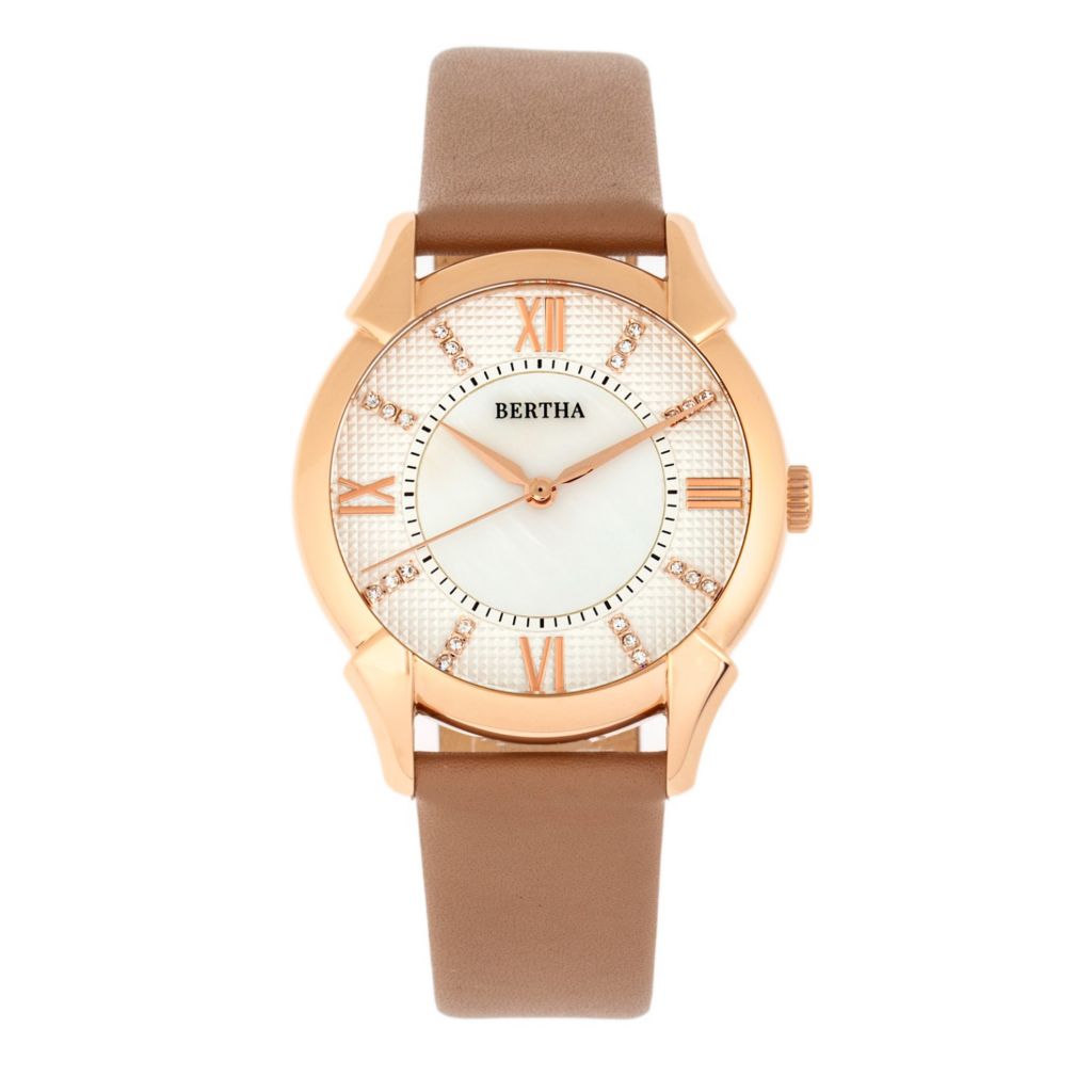 Bertha Women s Ida Quartz Crystal Accented White Dial Brown Leather Strap Watch on sale at shophq 694 251