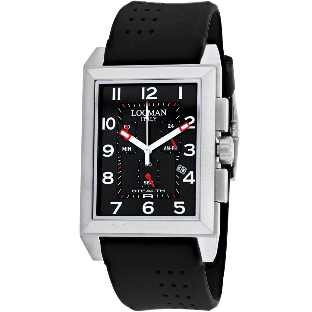 Locman 36mm Quartz Date Square Dial Black Rubber Strap Watch