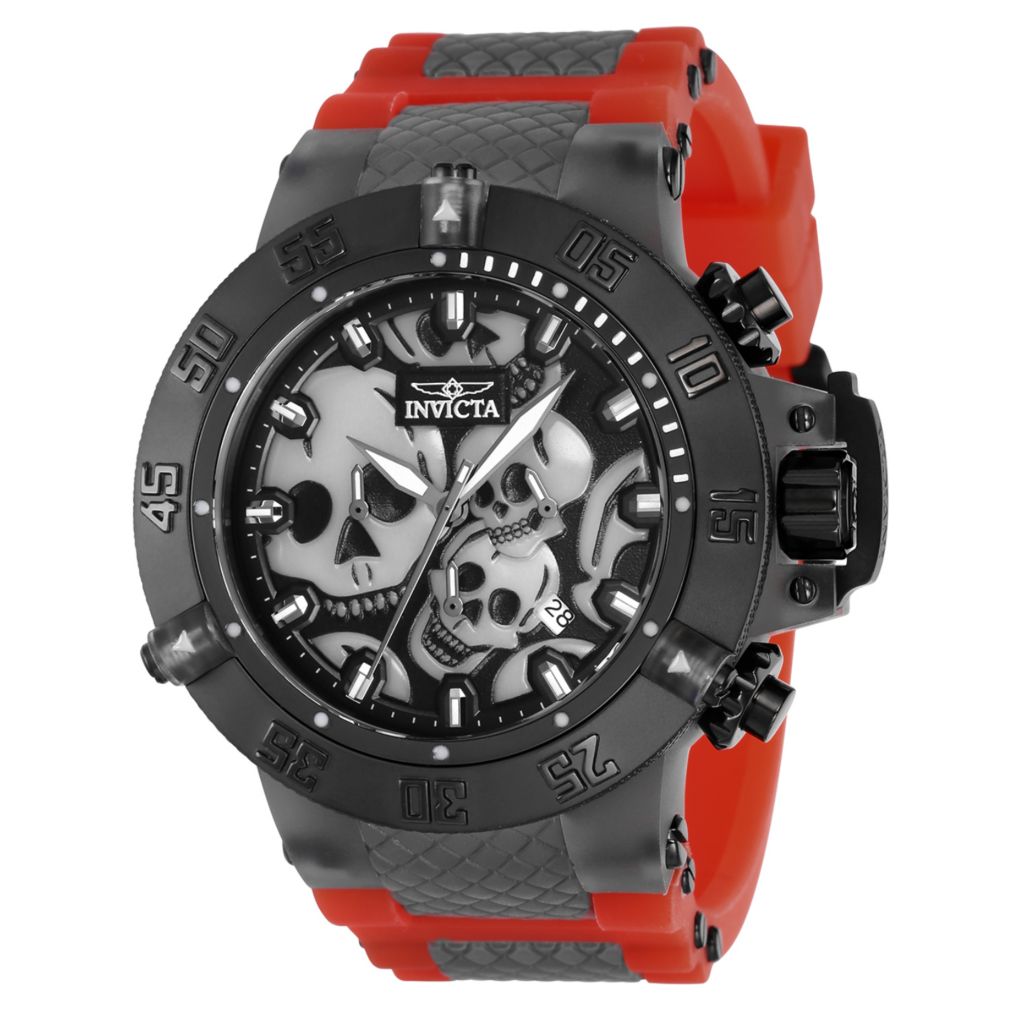 Invicta 50mm Subaqua Quartz Skull Design Dial Red Silicone Strap