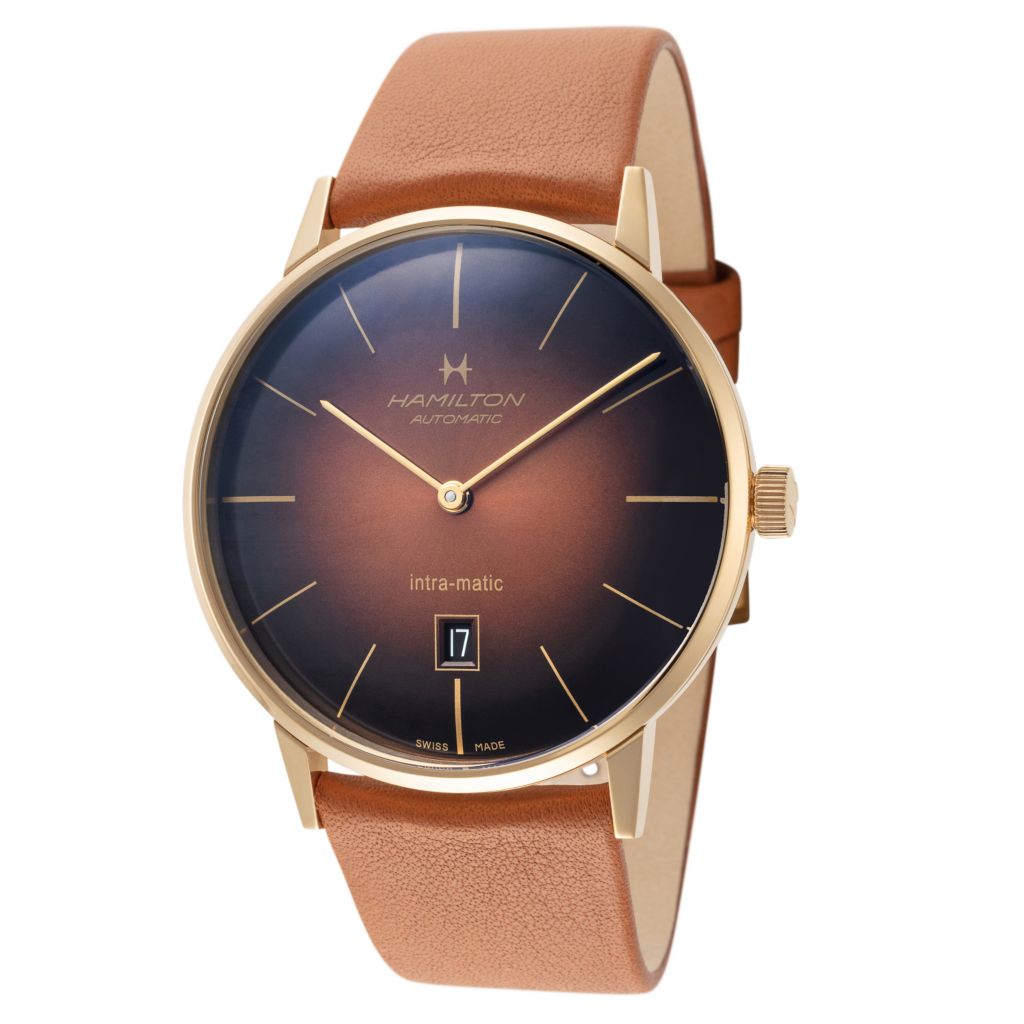 Hamilton 42mm Intra Matic Swiss Made Automatic Date Brown Leather Strap Watch H38735501 ShopHQ