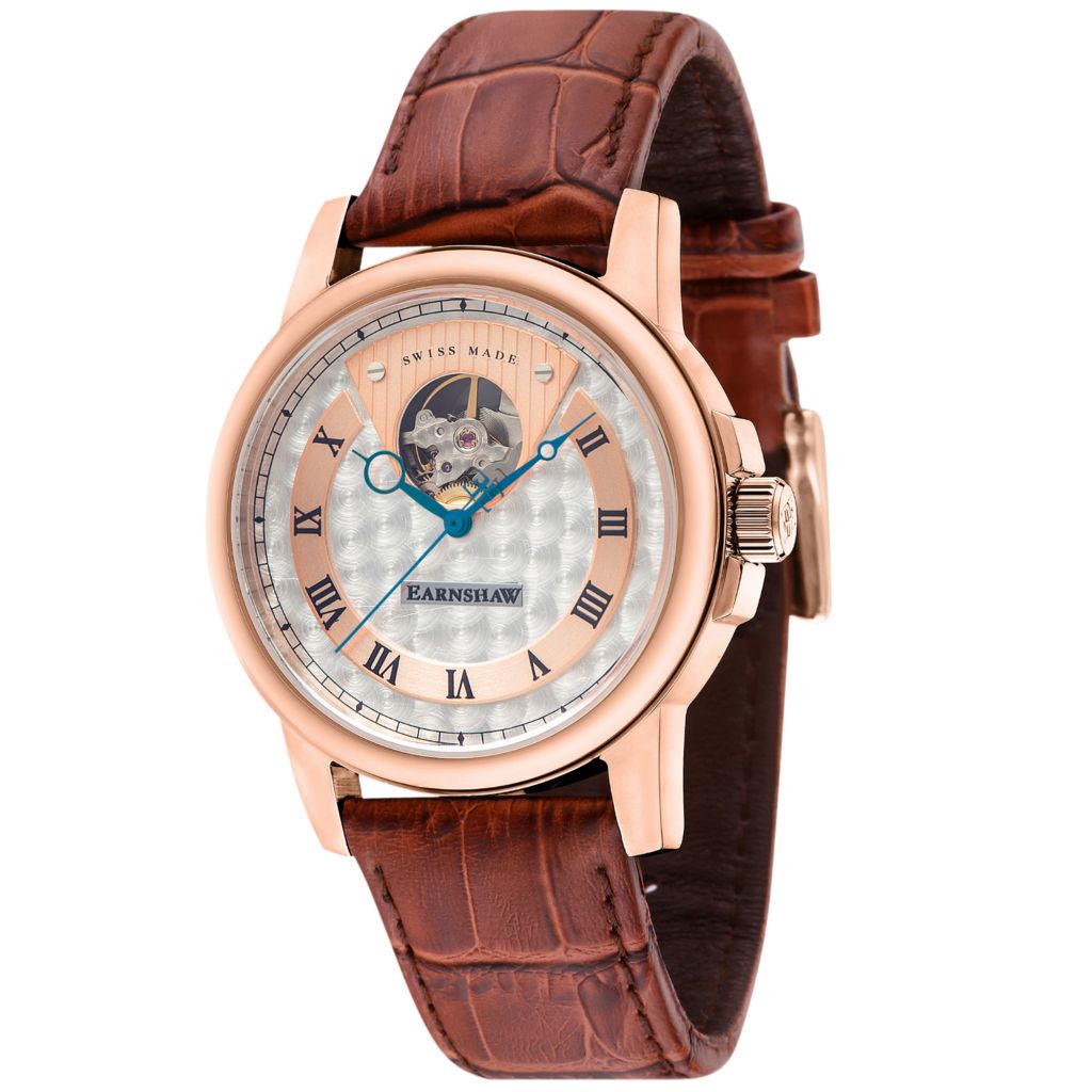 Thomas Earnshaw 42mm Beagle Swiss Made Automatic Silver tone Dial Leather Strap Watch ES 0035 04 ShopHQ