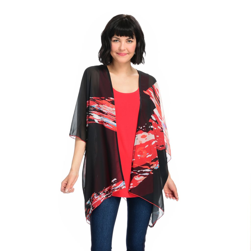 red sheer cardigan