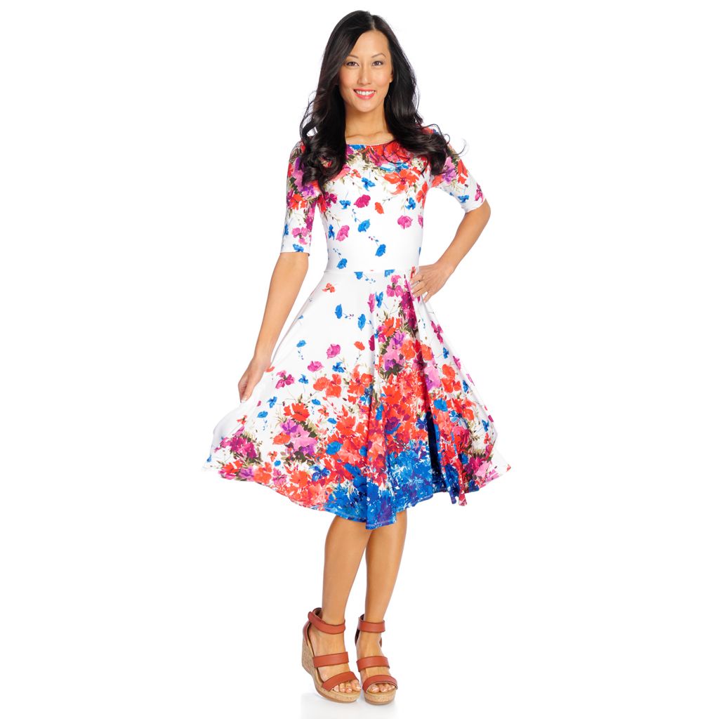 elbow sleeve fit and flare dress