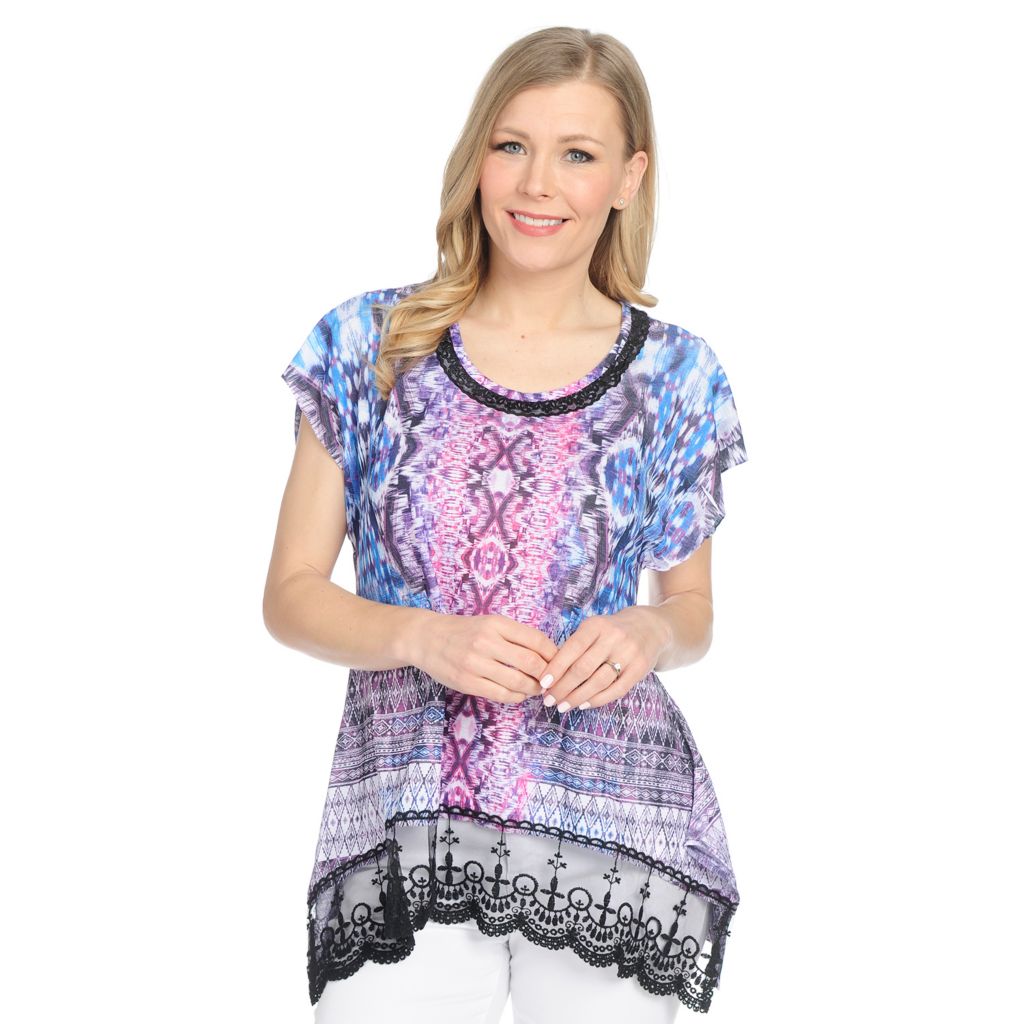 One World Slub Knit Short Sleeve Sublimated Print Shirttail Tee on sale at  shophq.com - 763-230