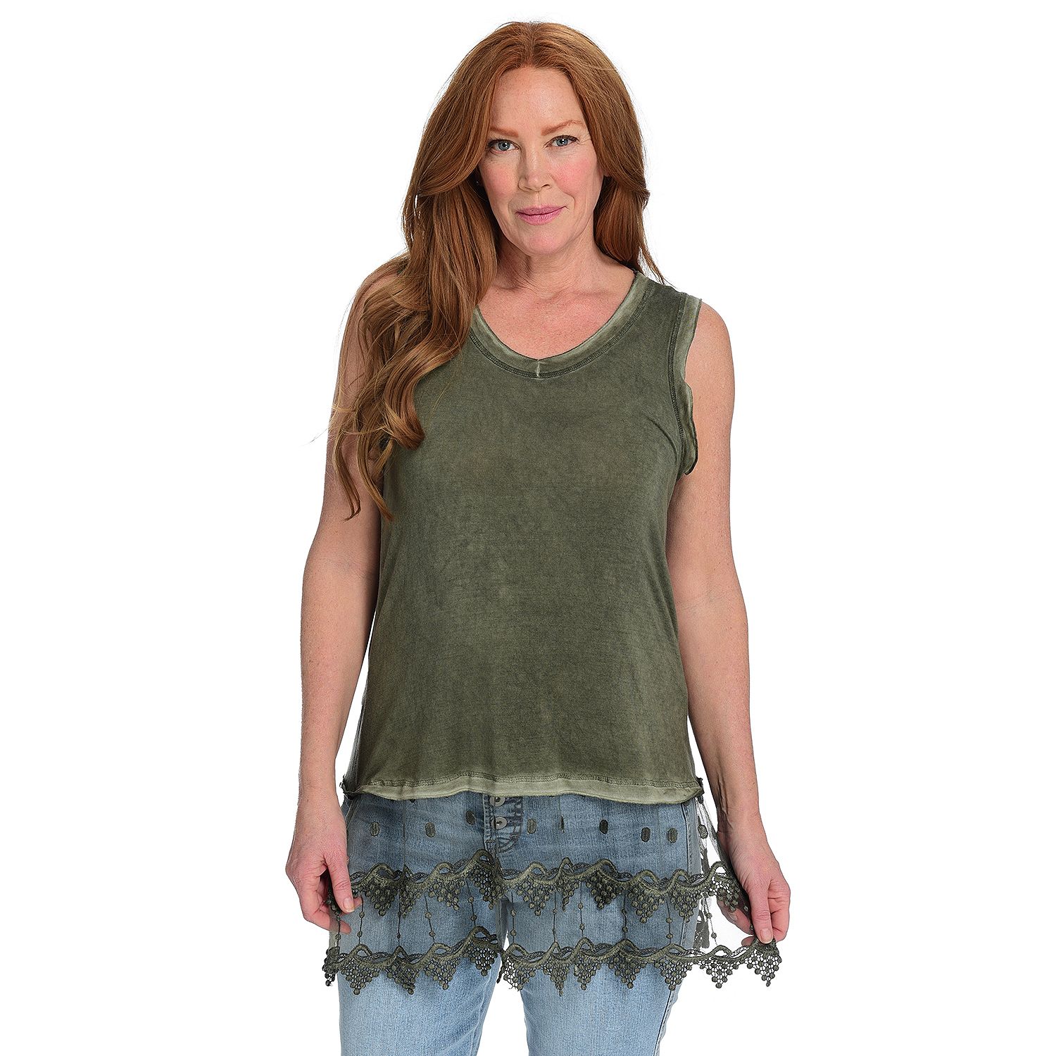 Indigo Thread Co.™ Knit & Mesh Pigment Washed Scoop Neck Lace