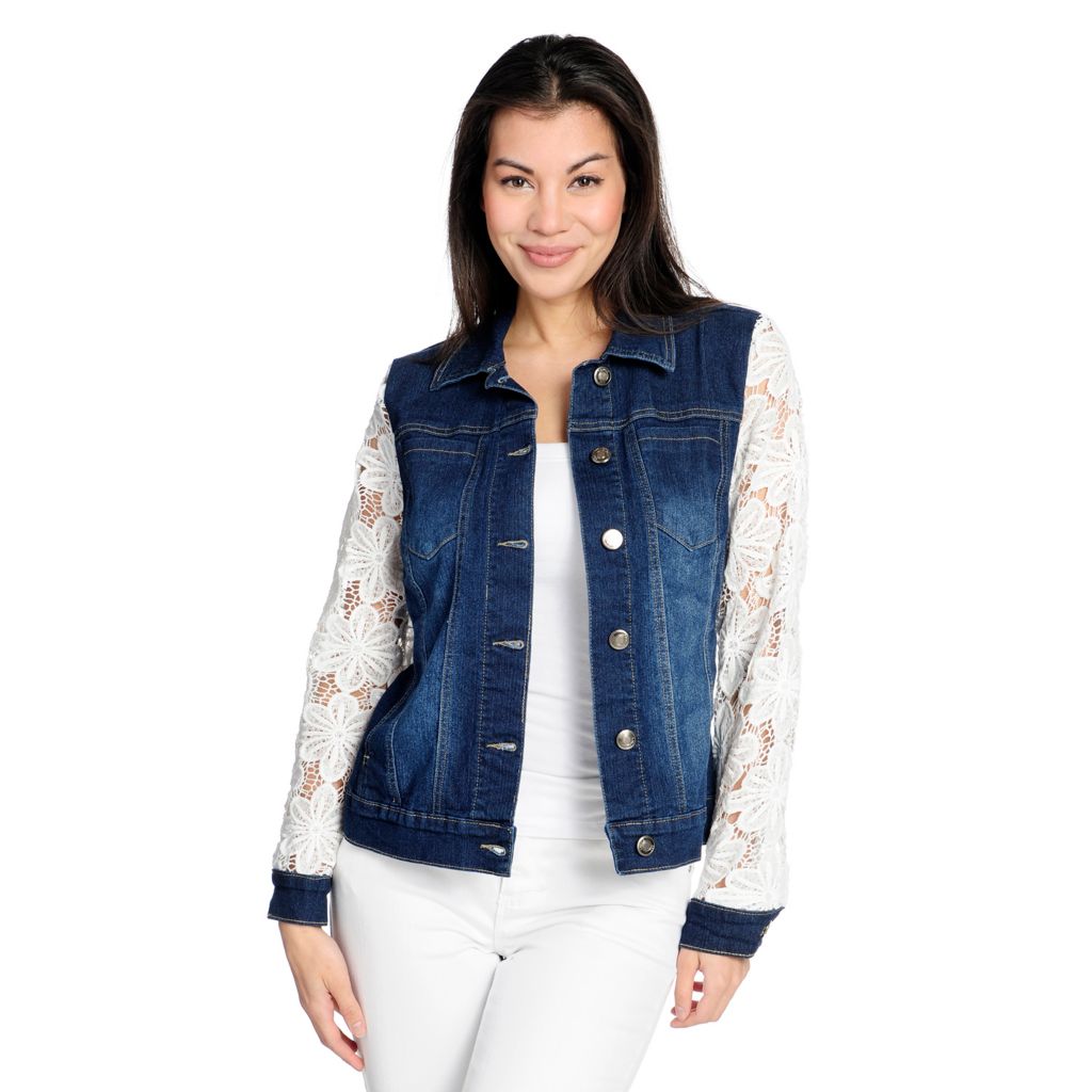 Denim jacket with lace sleeves best sale