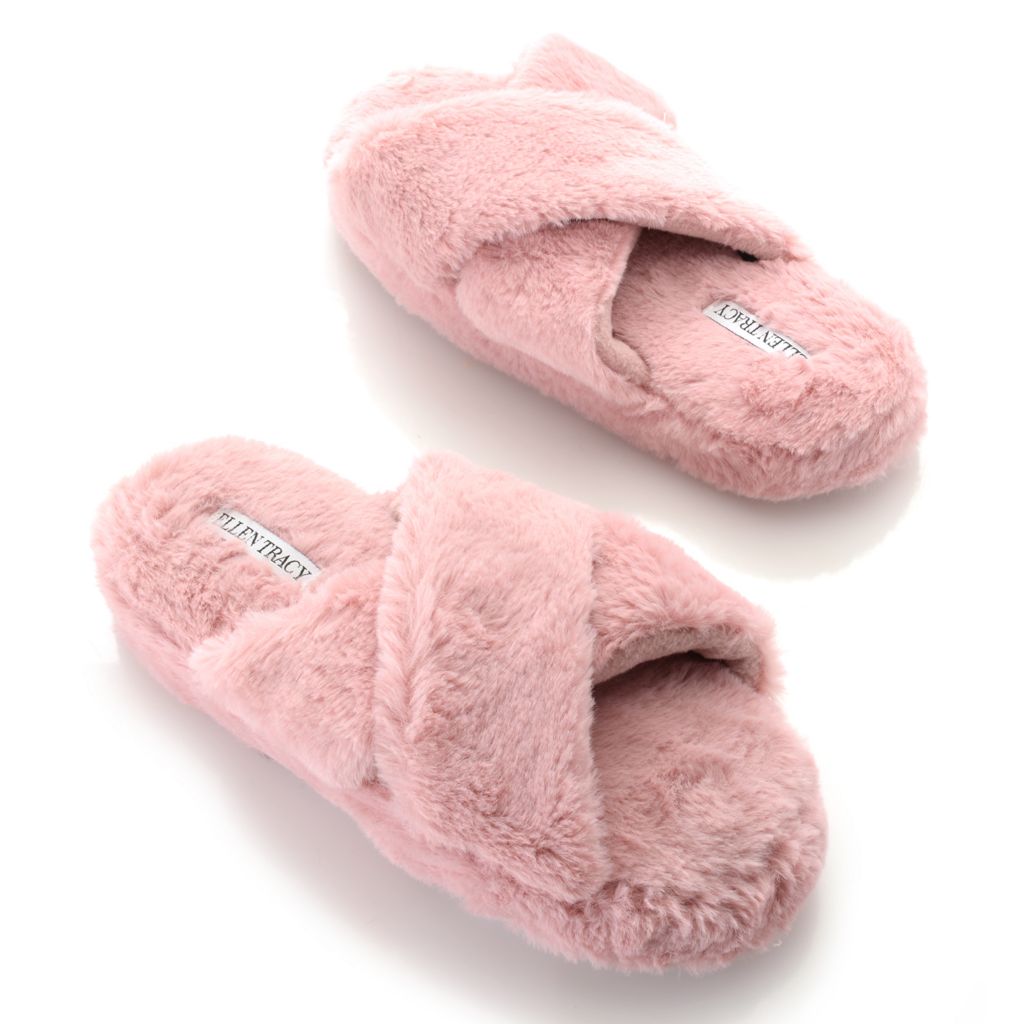 faux fur criss cross slippers