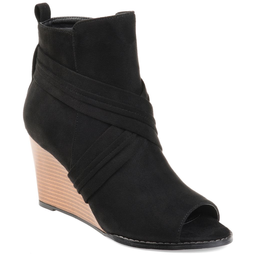 Journee Sabeena Faux Suede Peep Toe Wedge Ankle Boots ShopHQ