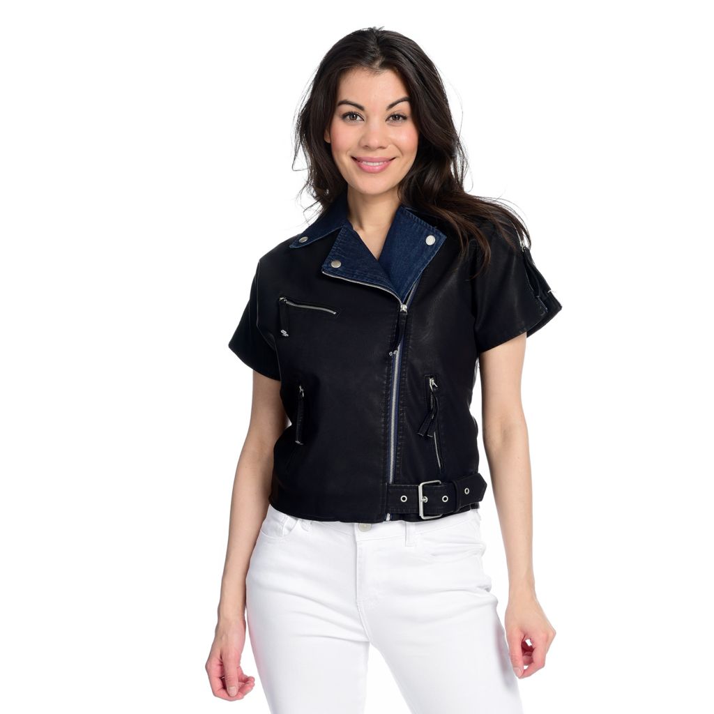 short sleeve leather jacket womens