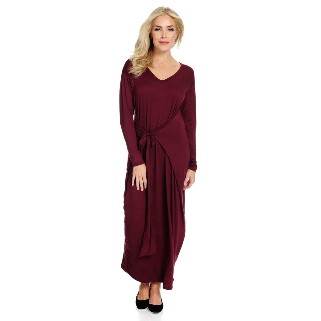 long sleeve tie waist dress