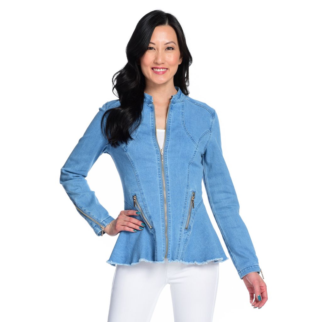 denim jacket with mandarin collar