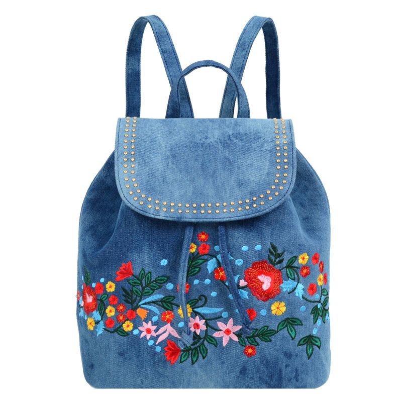 denim drawstring backpack