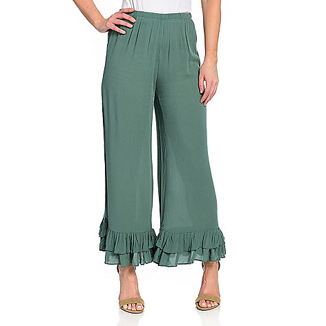 Kate & Mallory®, Woven Gauze, Elastic Waist, Tiered Ruffle, Wide Leg Pants on sale at shophq.com - 742-239 Kate & Mallory®, Woven Gauze, Elastic Waist, Tiered Ruffle, Wide Leg Pants on sale at shophq.com - 742-239