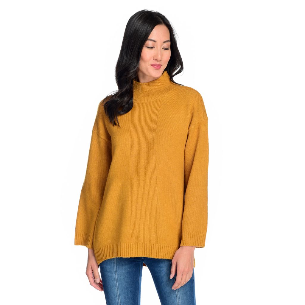 Mod X Ribbed Knit Drop Sleeve Mock Neck Hi Lo Sweater Shophq