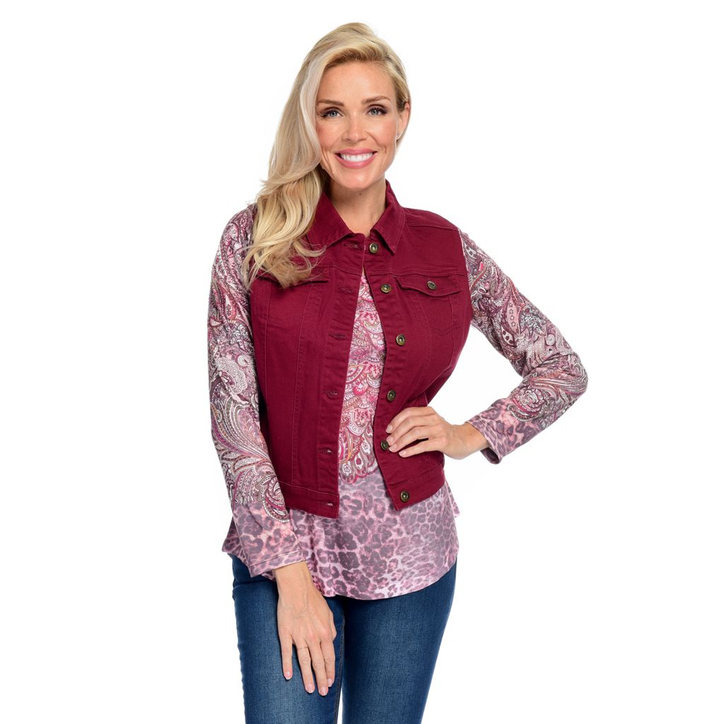 knit sleeve denim jacket