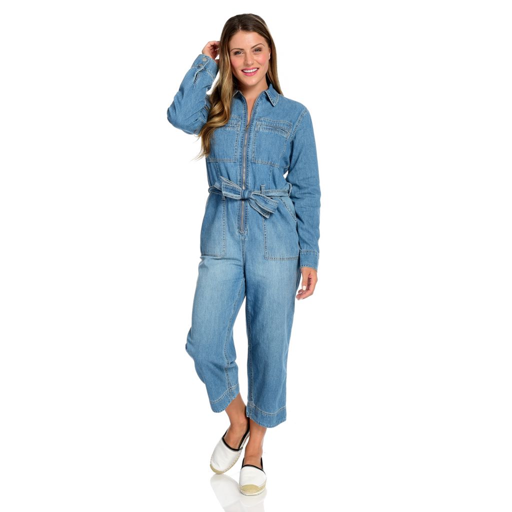 denim jumpsuit with zipper