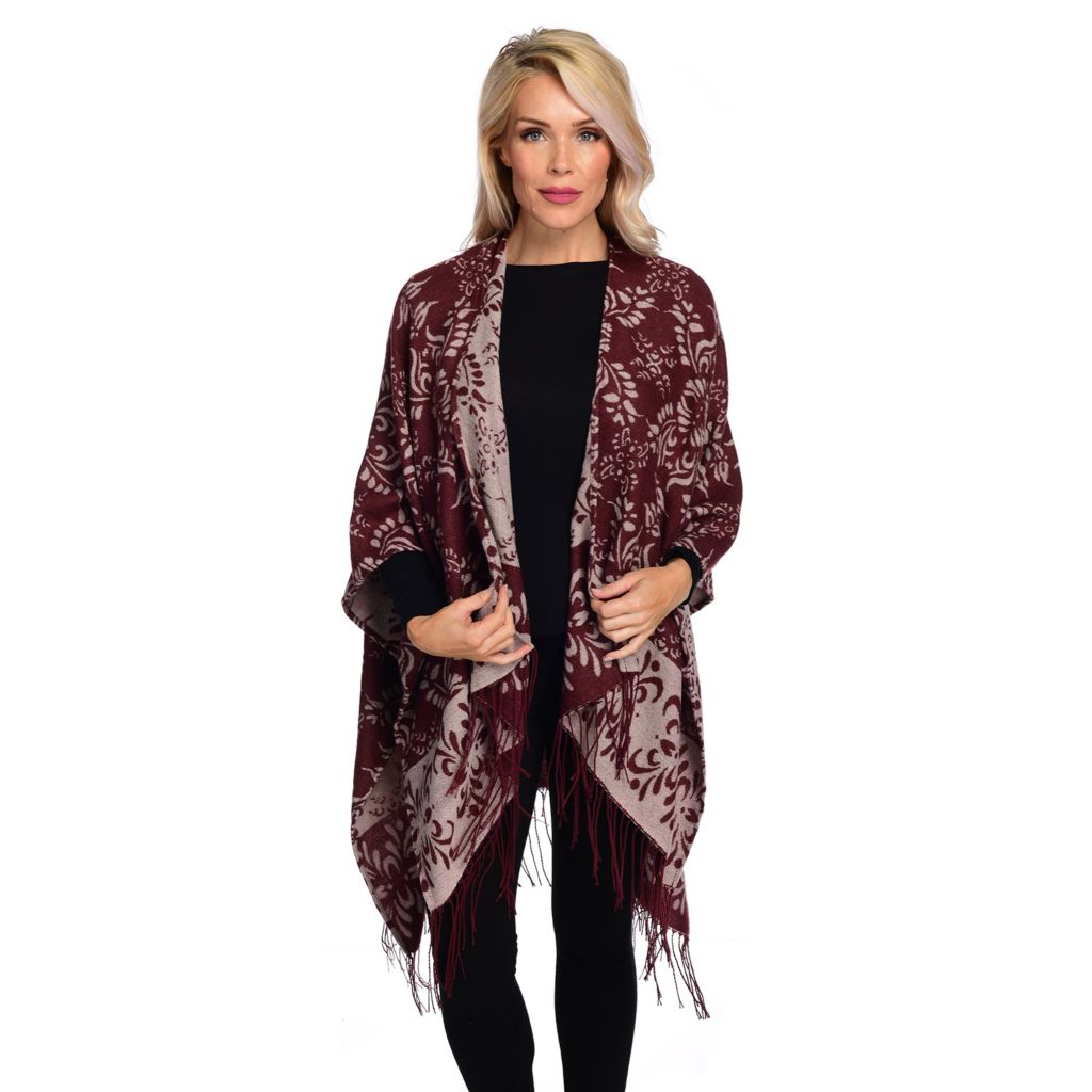 Laundry by Design Baroque Floral Printed Knit Fringe Detailed Ruana Wrap -  ShopHQ.com