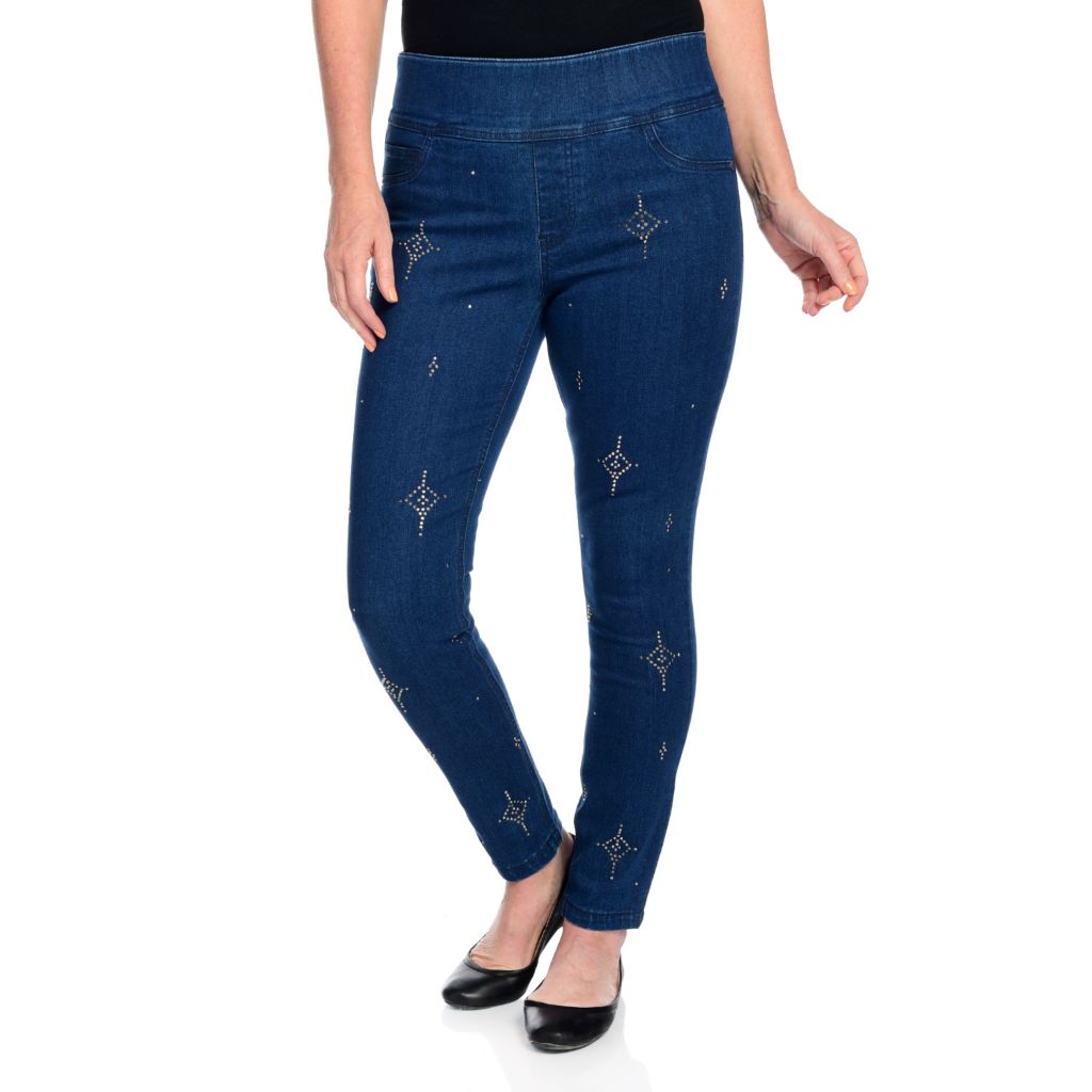 One World Flexi-Fit Denim 3-Pocket Pull-on Embellished Skinny Jeans 