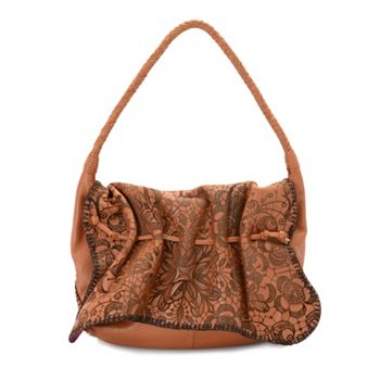 743-968 Sharif Museum Leather Ruched Flap-over Woven Handle Hobo Handbag - 743-968