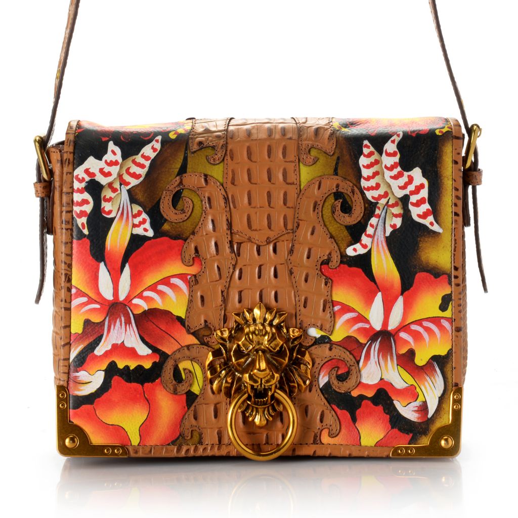 Sharif Hand Painted Leather Flap over Lion Knocker Crossbody Bag