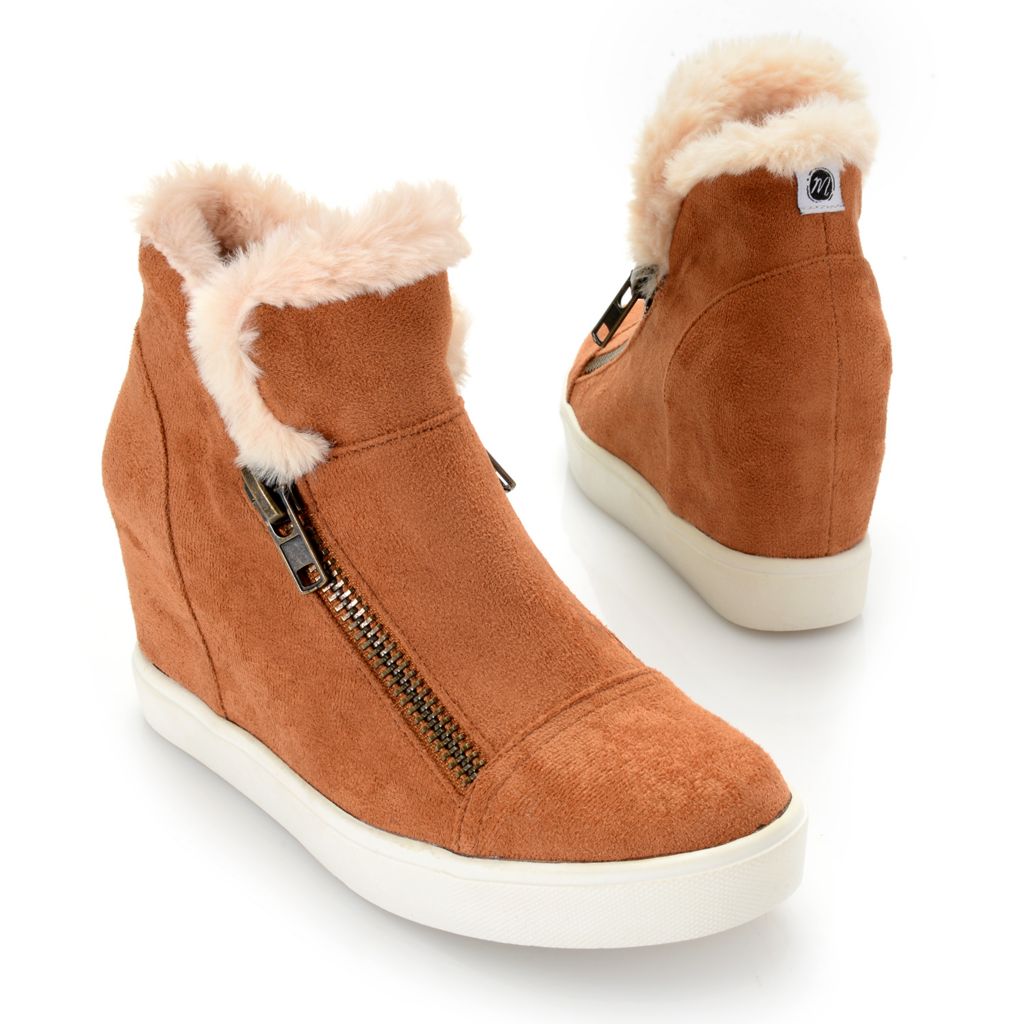 wedge boots with fur trim