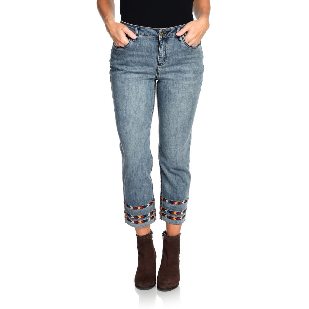 embroidered cuffed jeans