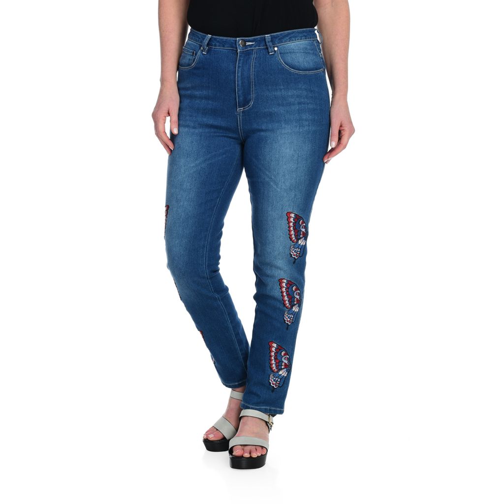 butterfly embroidered jeans