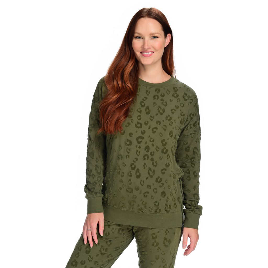 Theo & Spence Knit & Velvet Crew Neck Zipper Detailed Pullover 