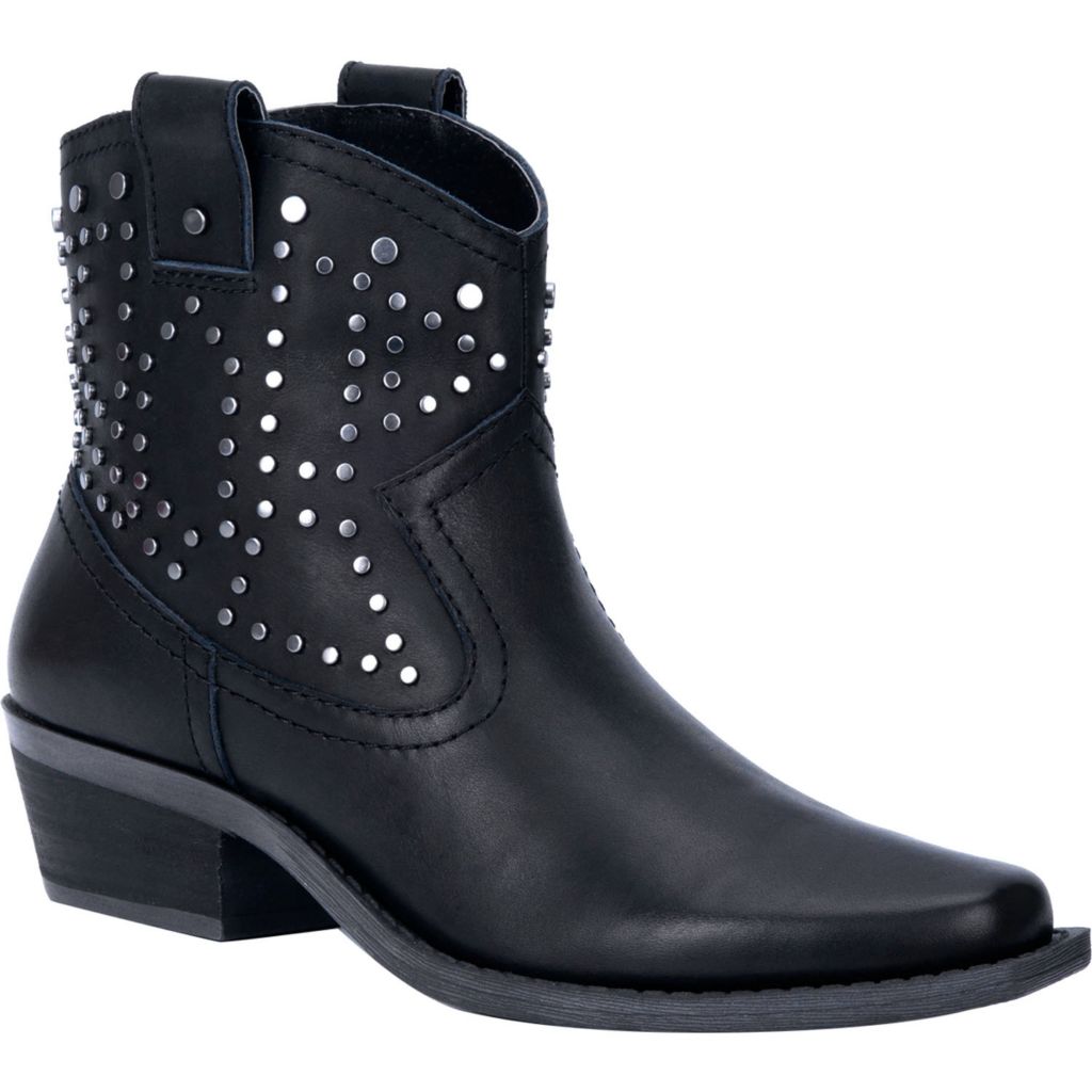 black leather studded ankle boots