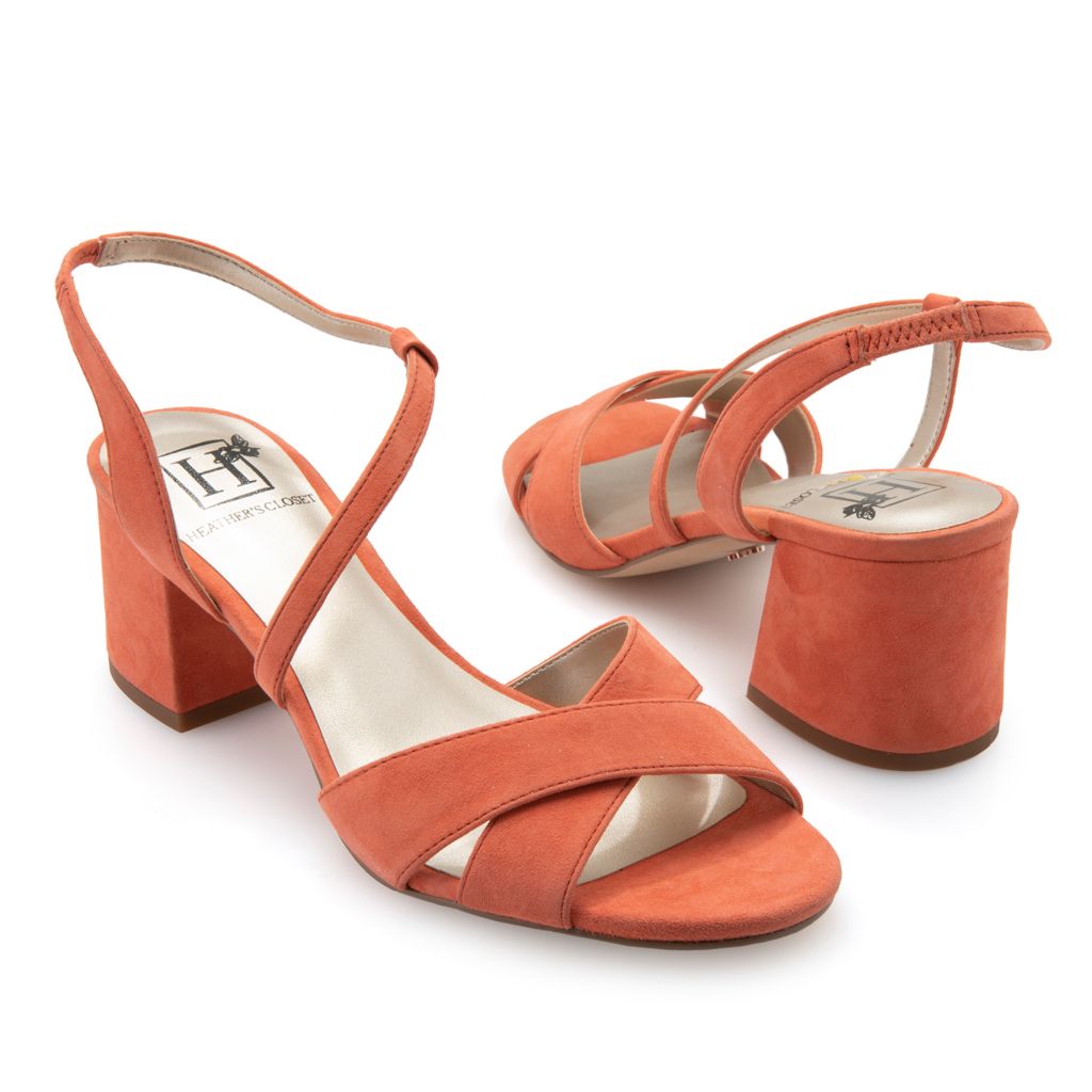 orange block heel shoes