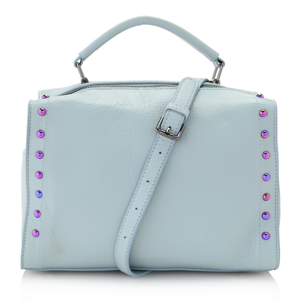 Sharif Smooth Lambskin Leather Mermaid Studded Satchel w/ Removable Strap